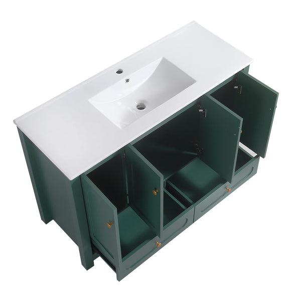 English Elm 48" Sage Bathroom Vanity with Ceramic Sink Mdf Cabinet Soft Close Doors Drawers Green W3133S00001