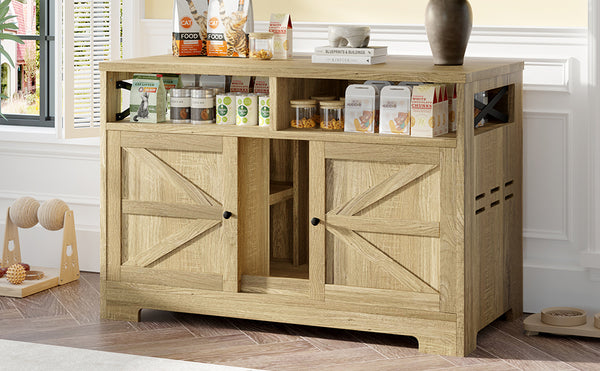 English Elm GO Double Cat Litter Box Enclosure Furniture Table for 2 Cats — Farmhouse Hidden Washroom, Brown N704P270702D