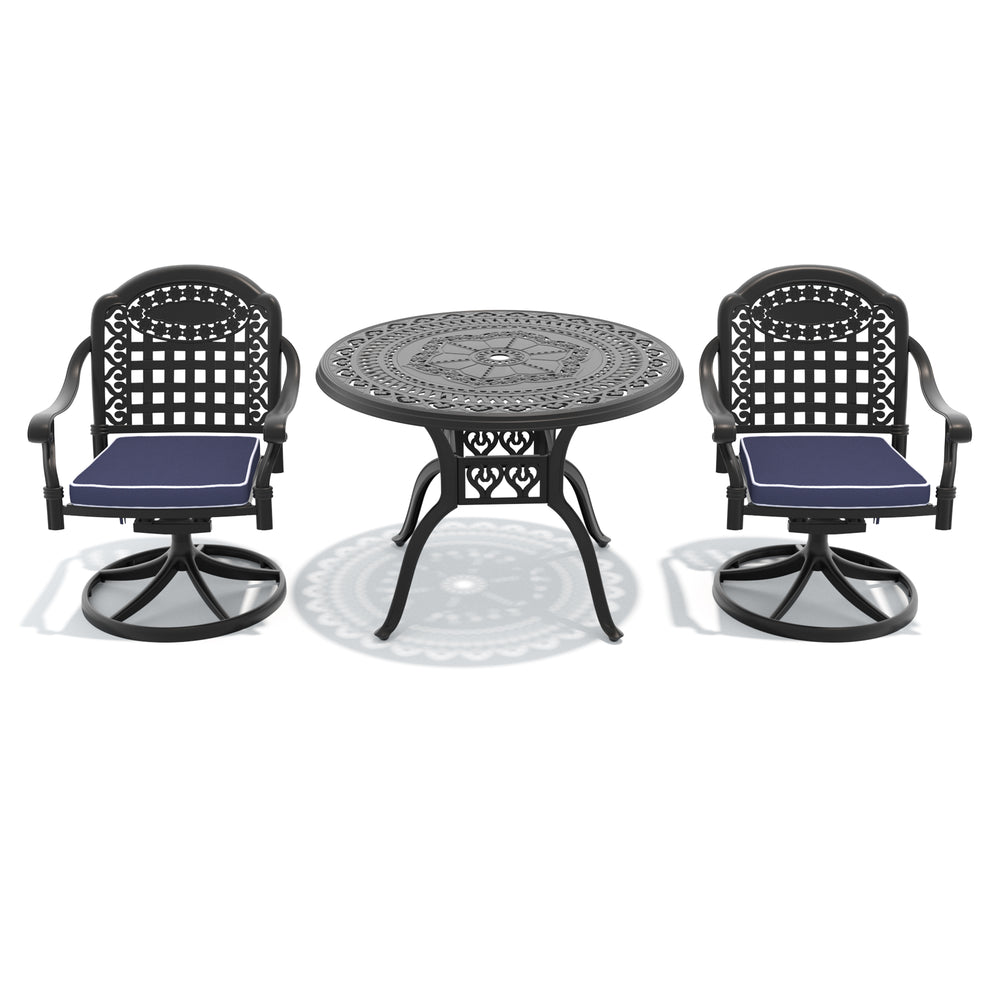 English Elm 3-piece Cast Aluminum Outdoor Bistro Set with Swivel Chairs and Round Patio Table W1710S00341