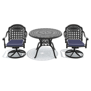 English Elm 3-piece Cast Aluminum Outdoor Bistro Set with Swivel Chairs and Round Patio Table W1710S00341