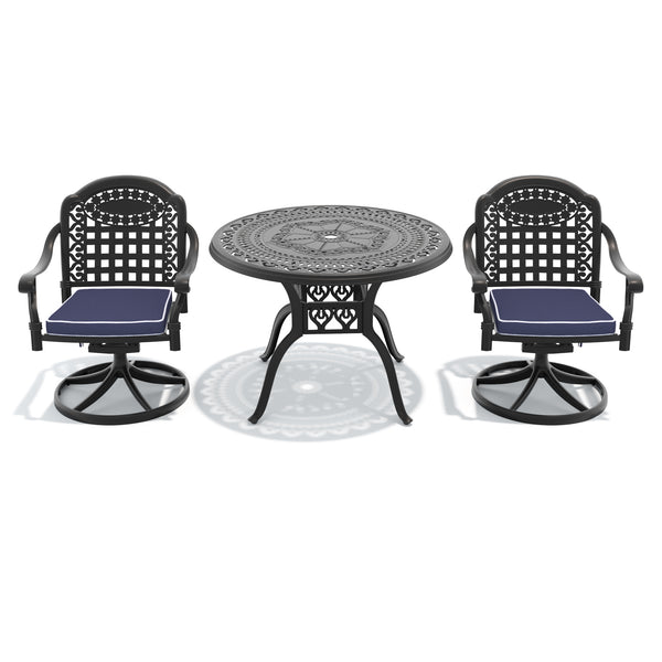 English Elm 3-piece Cast Aluminum Outdoor Bistro Set with Swivel Chairs and Round Patio Table W1710S00341