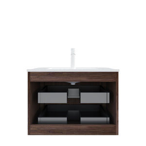 English Elm Noor Oak Veneer Floating Bathroom Vanity with Grooved Plywood Cabinet and Ceramic Basin W2615P386399