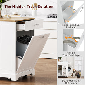 English Elm K&k Rolling Kitchen Island Rubber Wood Top Fluted Cabinet Built-in Charging Station White N707S221571W