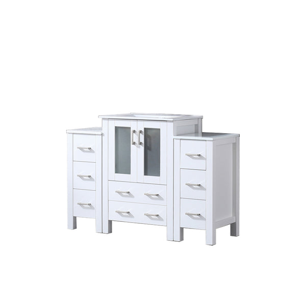 English Elm Volez 48" White Single Bath Vanity with Side Cabinets, Solid Wood, Soft-Close Drawers, Ceramic Top B2731P337014