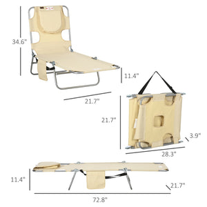 English Elm Outsunny Folding Beach Lounge Chair With Adjustable Backrest & Face Hole, Perfect For Outdoor Relaxation W2225P174380-GIGA