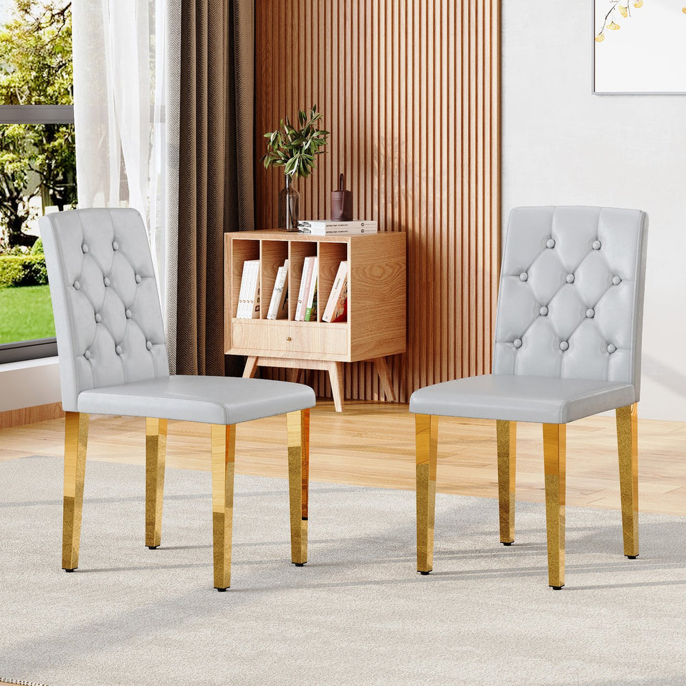 English Elm 4-piece Brown Suede Dining Chair Set with Tufted Back and Walnut Metal Legs Gold,Light Gray W1151P361185