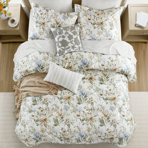 English Elm 6PCS Queen Cotton Sateen 300TC Comforter Set - Oversized 300gsm Fill, Bedskirt & Decorative Pillows B035P341175