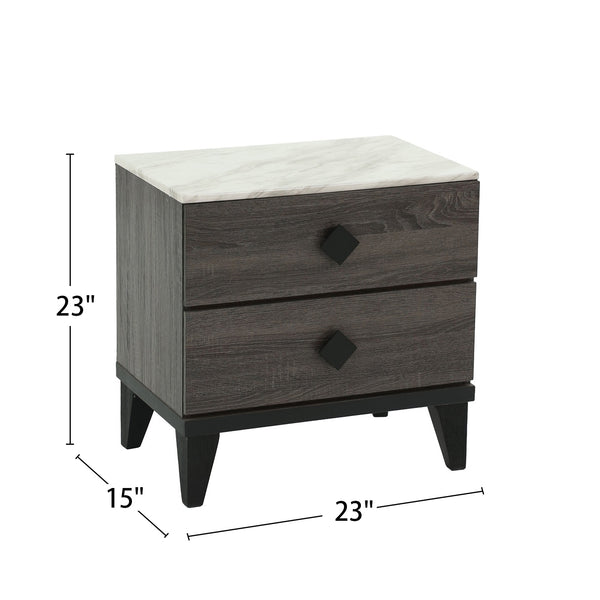 English Elm Two-tone Mid-Century Nightstand with 2 Drawers, Color-Blocked Design, Rhombic Pulls & Spacious Top Grey B016P251325