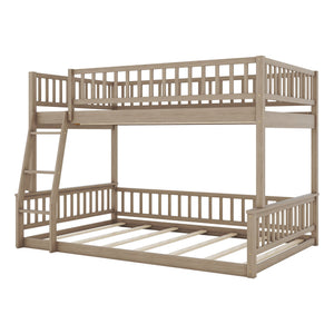 English Elm Full Xl Over Queen Bunk Bed Pine Frame with Guardrails Ladder and Slat Support Walnut GX000450AAD