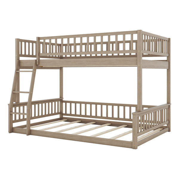 English Elm Full Xl Over Queen Bunk Bed Pine Frame with Guardrails Ladder and Slat Support Walnut GX000450AAD