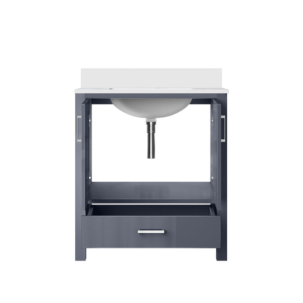 English Elm Dark Grey 30 in Bath Vanity with White Quartz Top, Solid Wood Frame, Soft-Close Drawers, Storage Durable Finish B2731P258785