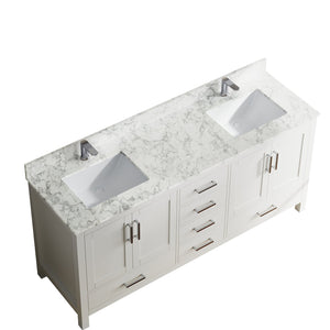 English Elm 71" Freestanding Double Sink Bathroom Vanity with Carrara Top and Soft-close Cabinet T3785P383046