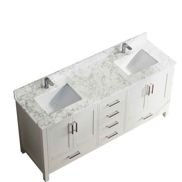English Elm 71" Freestanding Double Sink Bathroom Vanity with Carrara Top and Soft-close Cabinet T3785P383046