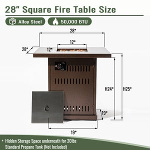 English Elm 28" 28inch Propane Fire Pit Table with Stainless Steel Burner, 50000BTU Steel Outdoor Patio Heat W853P204429