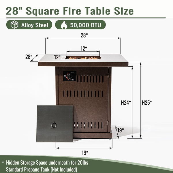 English Elm 28" 28inch Propane Fire Pit Table with Stainless Steel Burner, 50000BTU Steel Outdoor Patio Heat W853P204429