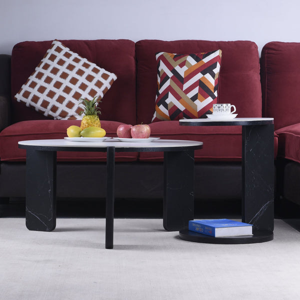 English Elm Set of 2 Round Sintered Stone Nesting Tables Sleek Modern Accent for Living Rooms W2899P405896