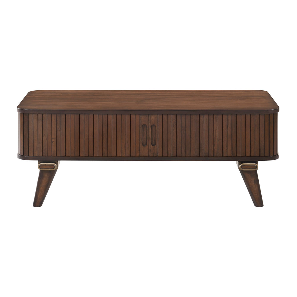English Elm 1pc Walnut Veneer Sofa Table Tambour Doors Shelved Storage Mid-century Living Room B011P287326