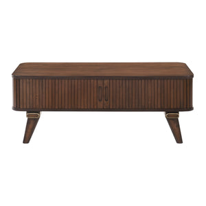 English Elm 1pc Walnut Veneer Sofa Table Tambour Doors Shelved Storage Mid-century Living Room B011P287326