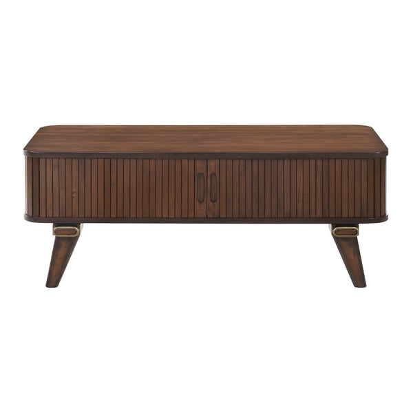 English Elm 1pc Walnut Veneer Sofa Table Tambour Doors Shelved Storage Mid-century Living Room B011P287326