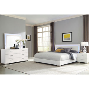 English Elm Dulcey Modern High Gloss 4-Piece Eastern King Bedroom Set With Led Lighting & Ample Storage B062S01328