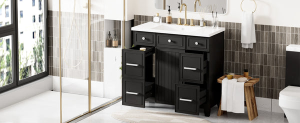 English Elm 36" Matte Black Shaker Vanity with Resin Sink Solid Wood 3 Drawer Soft Close SV000003AAB