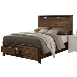 English Elm Merrilee Panel Bed with Headboard Shelf and Two Underbed Drawers, Durable MDF Frame, Brass Accents Oak 37 L x 21 W x 16 H B2726S00224