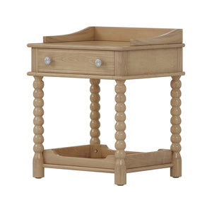 English Elm Retro Bedside Nightstand with Turned Rubberwood Legs Open Shelf and Drawer Storage Natural N733P206240M
