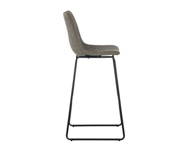 Sunpan CAL Barstool - Stylish Antique Grey Faux Leather with Mid-Century Charm for Home Bar & Dining Nook 104038