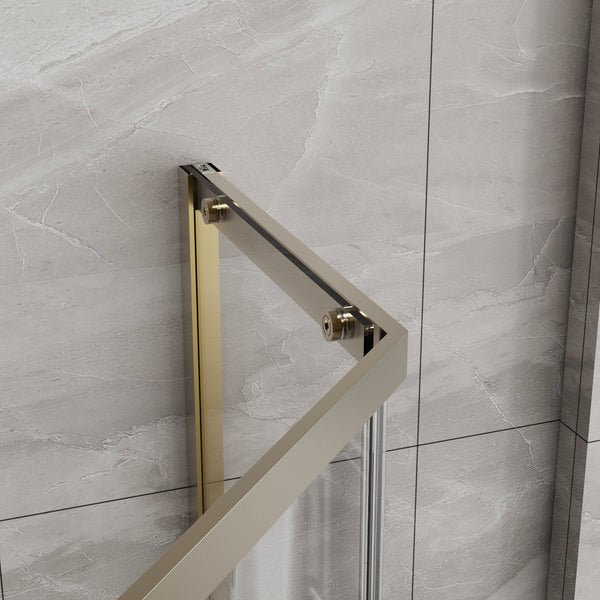 English Elm Goodyo Neo-angle Corner Shower Enclosure Tempered Glass Gold Stainless Frame D163147164