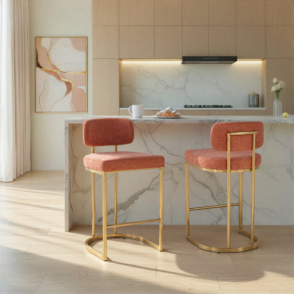 English Elm Fixed-height Barstools Powder Coated Steel Frame Brown Upholstered Seat Set of Two Salmon B202P471213