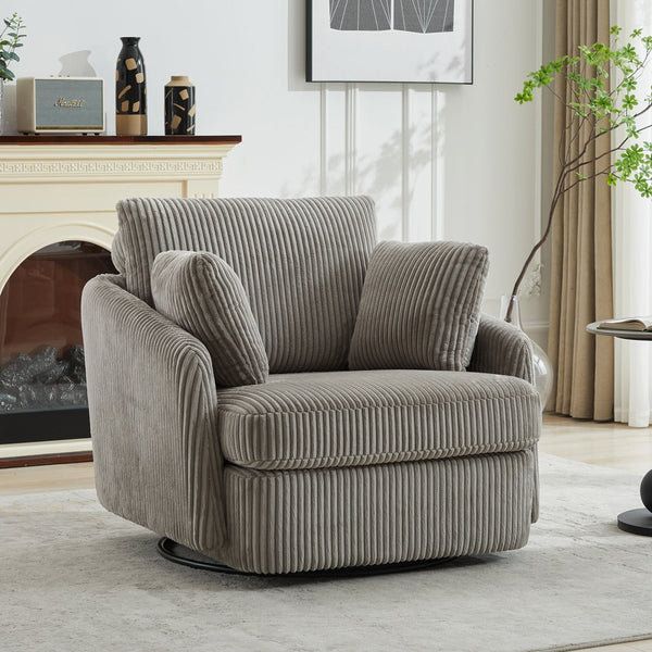 English Elm 40.55"w Oversized Swivel Lounge Chair Corduroy Upholstered Club Seat for Living Room Gray W1298P202214