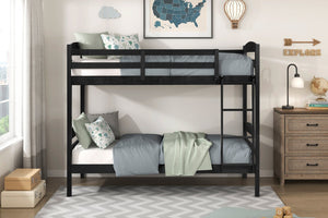 English Elm Twin Twin-over-Twin Bunk Bed with Guard Rails and Ladder, Wood-Engineered Frame, Space-Saving Dorm Style Black 84 L x 20 W x 9.5 H B011P362597