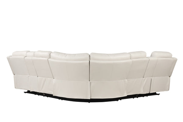 English Elm Lacrosse Power Reclining Sectional with Bluetooth Speakers, LED Lighting, USB Ports & Console Comfort Beige B009S01431