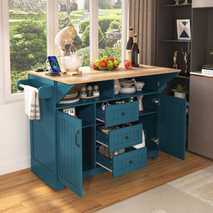 English Elm K&k Rolling Kitchen Island with Drop Leaves Power Outlet Drawers and Spice Rack Green N707S186617E