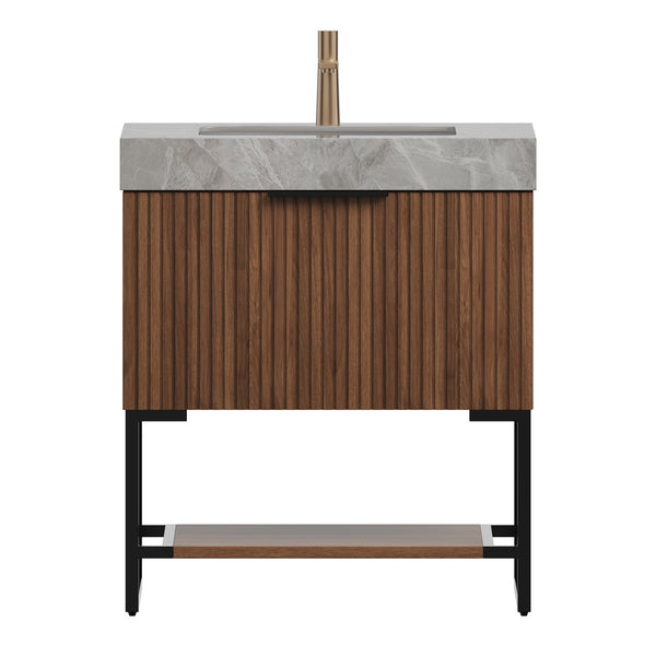 English Elm Yolan 30 Inch Freestanding Bathroom Vanity Plywood Cabinet Sintered Stone Top Oak Finish Black,Dark Walnut,Light Gray,White W2615S00372