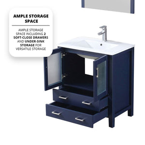 English Elm Navy Blue Bath Vanity With White Ceramic Top, Chrome Faucet & 28 In. Mirror - Stylish & Functional! B2731S01287
