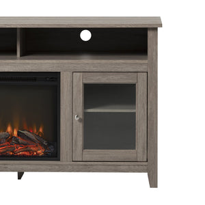 English Elm Walker Edison - Classic Reclaimed Barnwood Glass-Door Fireplace TV Stand with LED Flames, Tall Storage for 65" TVs B185P169428