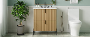 English Elm Christopher Knight Home® - 30" Bathroom Vanity With Elegant Ceramic Sink, Soft-Close Drawers & Fluted Design For Modern Spaces N817P288931N