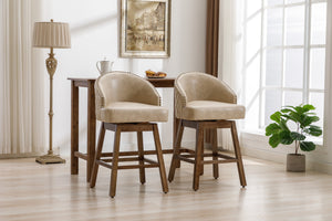 English Elm United We Win Quilted Microsuede Swivel Barstool with Wood Legs and Gold Rivet Trim Apricot W1568P361708