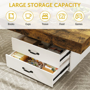 English Elm Coffee Table Square Led Lit Engineered Wood Farmhouse Design with Storage Drawers White W1550P317688