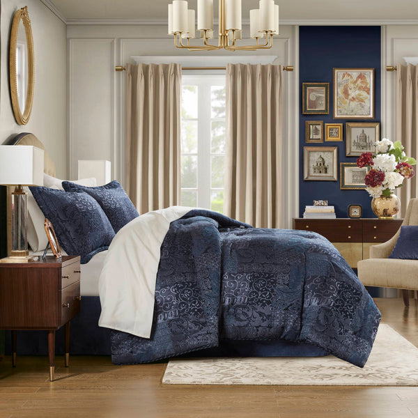 JLA Home Croscill Classics - Comforter Jacquard Patchwork Set with Luxe Sheen and Ornamental Texture for Timeless, Transitional Style 96 L x 92 W x 1.5H CCL10-0071