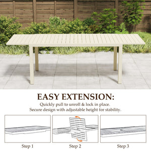 English Elm 97.2"L Extendable Aluminum Outdoor Dining Table with Rust-Resistant E-Coating and Adjustable Legs White W1859P359692