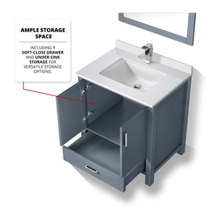 English Elm Dark 30 in. Grey Bath Vanity with Cultured Marble Top, Chrome Faucet & 28x32 Mirror, Durable Finish B2731S01325