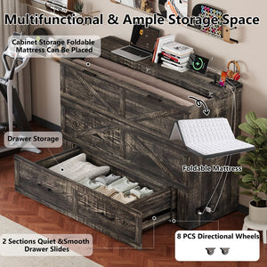 English Elm Queen Murphy Cabinet Bed Rustic Grey Farmhouse Style with Charging Station Storage W5271S00001