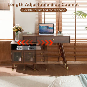 English Elm 3-in-1 Vanity Desk with LED Flip Mirror, Compact Makeup/Dressing Table with Storage Drawers & Stool Walnut N844P291656W