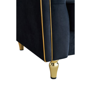 English Elm 87.01"W Modern Tufted Velvet Sofa with Gold Metal Legs, Stylish Accent Seating for Living Room Black W579S00040