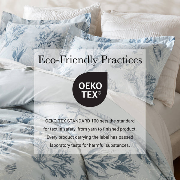 English Elm 3-piece Botanical Cotton Sateen Duvet Set with 300tc Earthy Print and Shell Buttons B035P408293