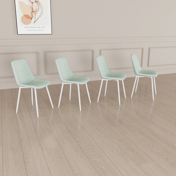 English Elm A modern linen padded dining chair set of 4 with ergonomic high back, sturdy white metal legs, comfy seats Green W2189P190476