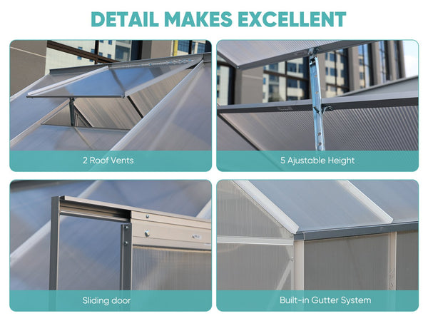 English Elm 6x12 Outdoor Walk-in Greenhouse Aluminum Frame Uv Shield Polycarbonate Garden Grow Space W2259P222626