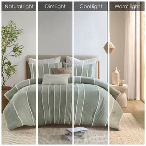 English Elm 3 Striped Cotton Comforter Set Full/Queen with Clip Jacquard Trim, Hypoallergenic OEKO-TEX Certified Bedding Sage 22.83 L x 22.05 W x 9.84 H B035P268141